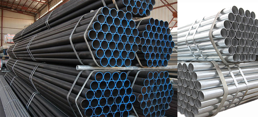 different black steel pipe and galvanized steel pipe